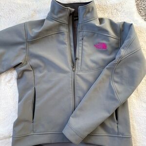 The North Face Gray Softshell Jacket with Pink Accent